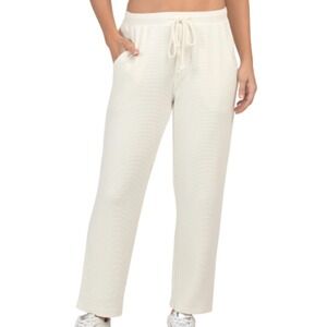 Lilla P Drawcord Waffle Pants Cream Women Size Small Cotton Blend Cropped New